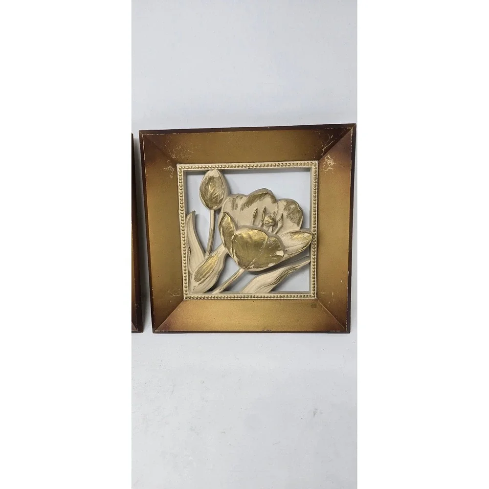 Vtg Syroco Hollywood Regency wall hanging plaques set of 2 flower mid century